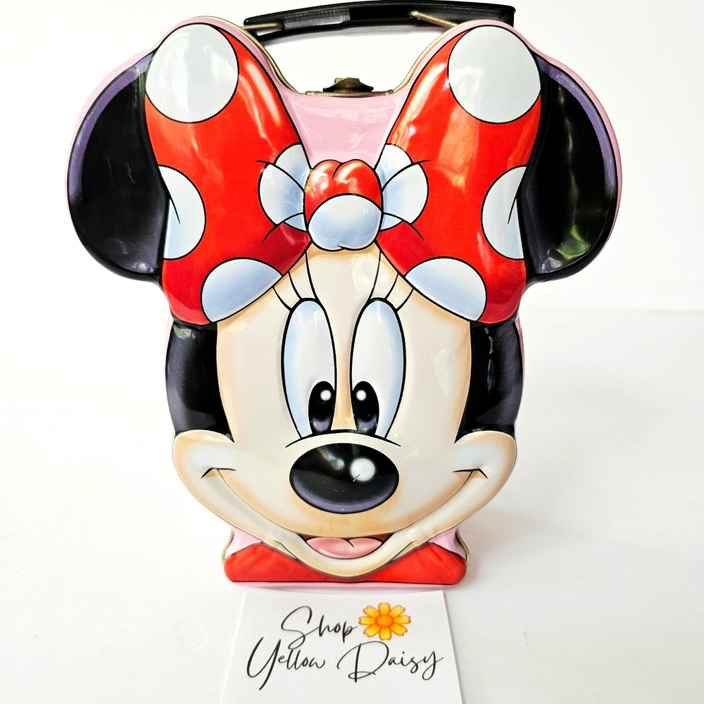 Vintage Disney Minnie Mouse Tin Pink Lunch Box Collectible Red Polka Dot ‎ M1112